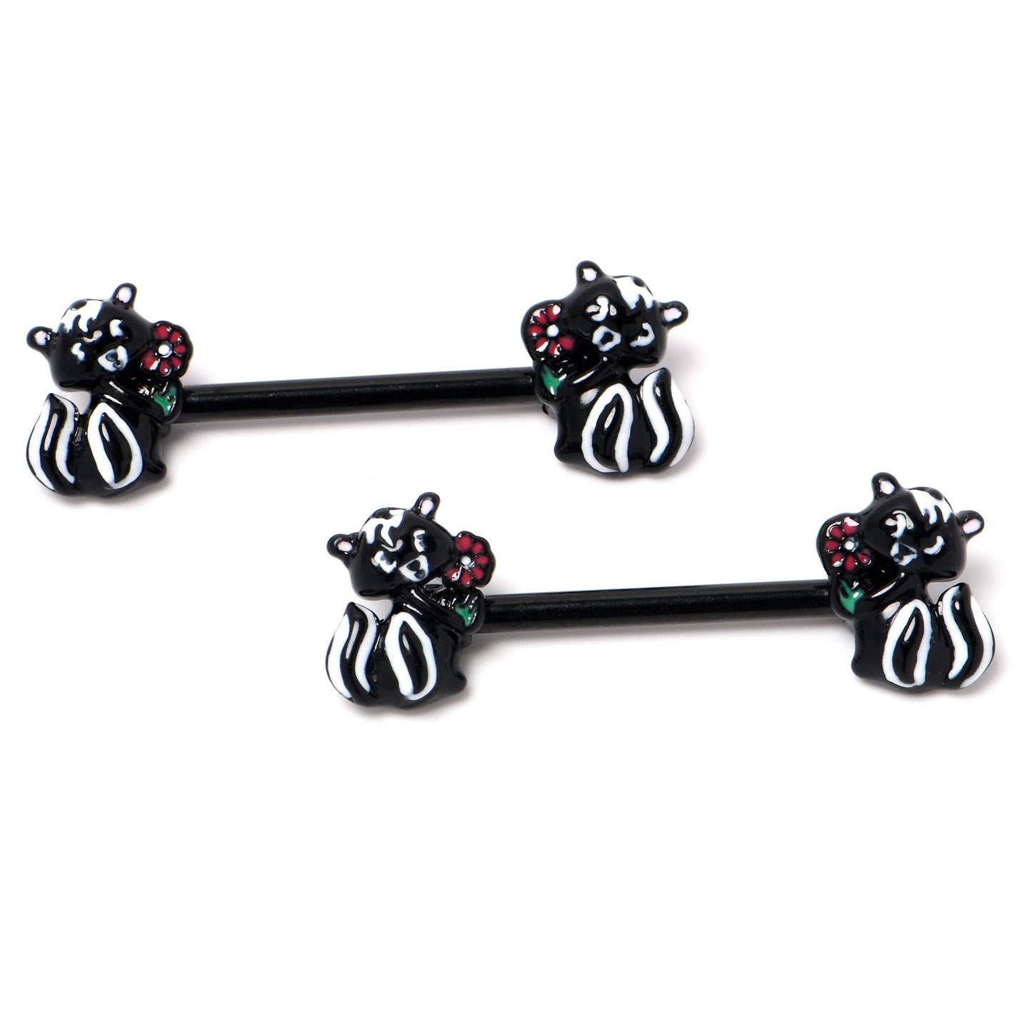 14G 9/16 Black Funky Skunk Barbell Nipple Ring Set