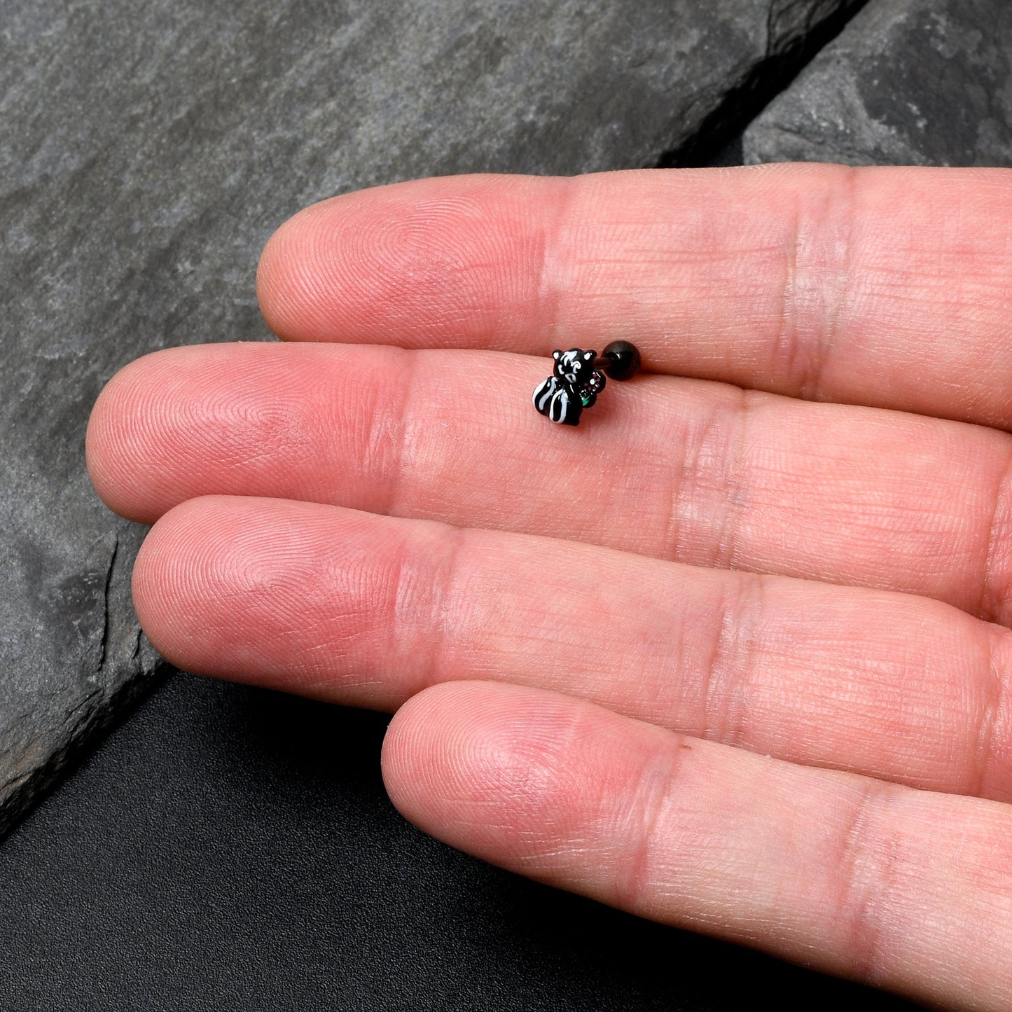 16G 1/4 Black Funky Skunk Cartilage Tragus Earring