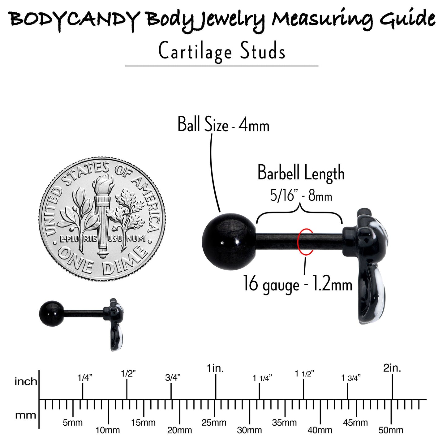 16G 1/4 Black Funky Skunk Cartilage Tragus Earring