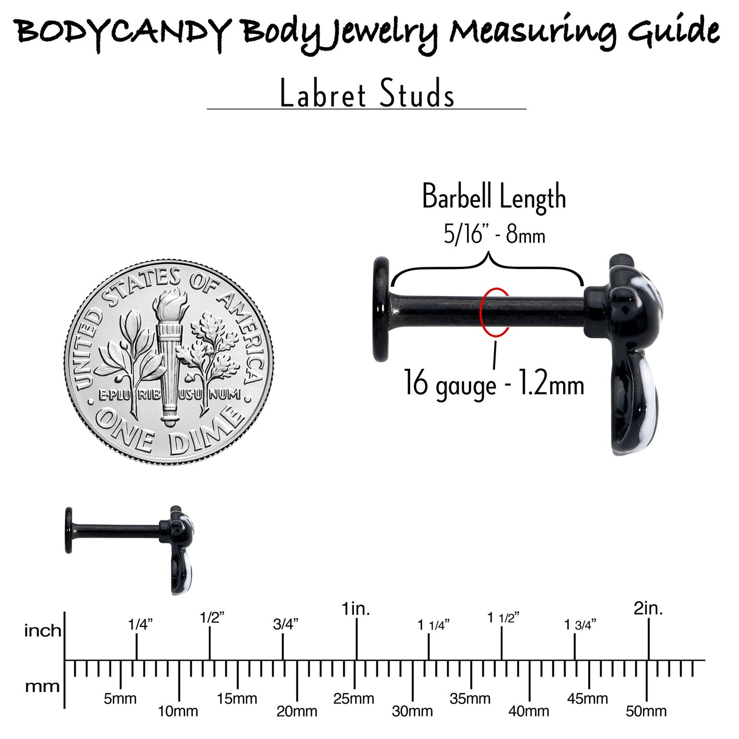 16G 5/16 Black Funky Skunk Labret Monroe Tragus