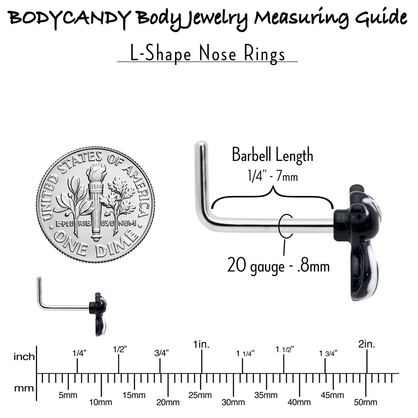 20G 7mm Funky Skunk L Shape Nose Ring