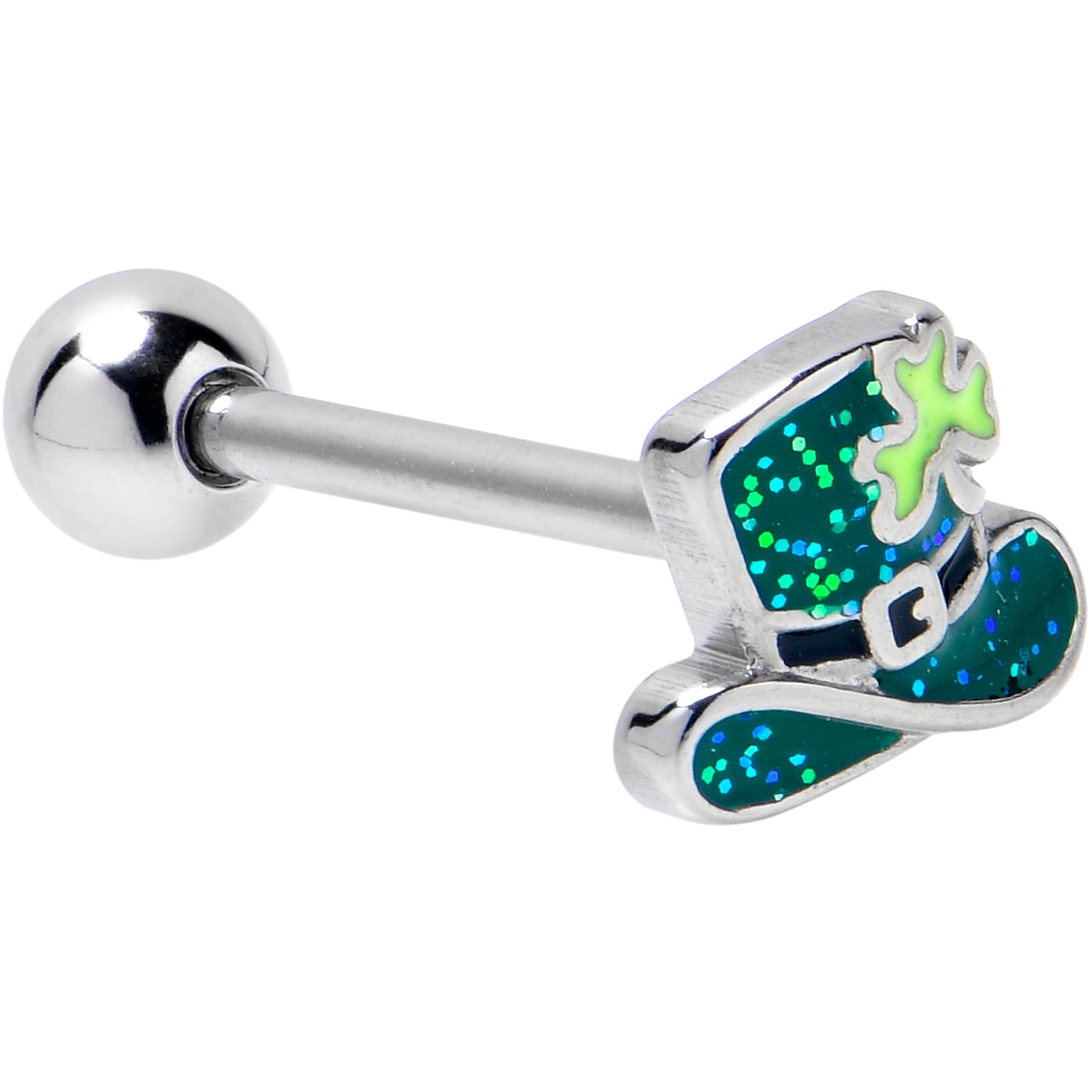 Glitter Top Hat Shamrock St Patricks Barbell Tongue Ring