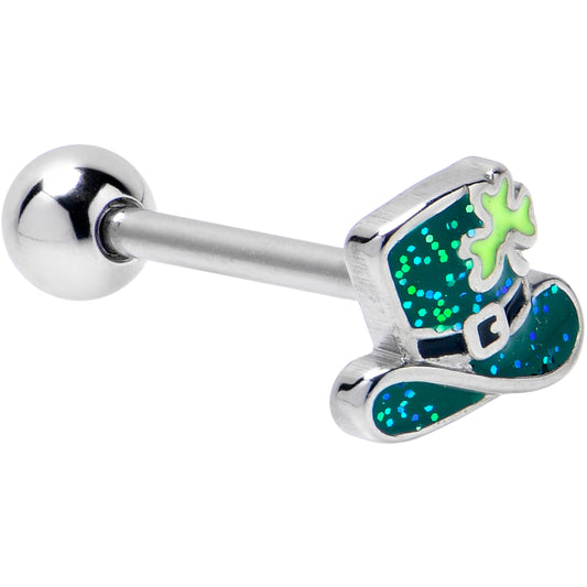 Glitter Top Hat Shamrock St Patricks Barbell Tongue Ring