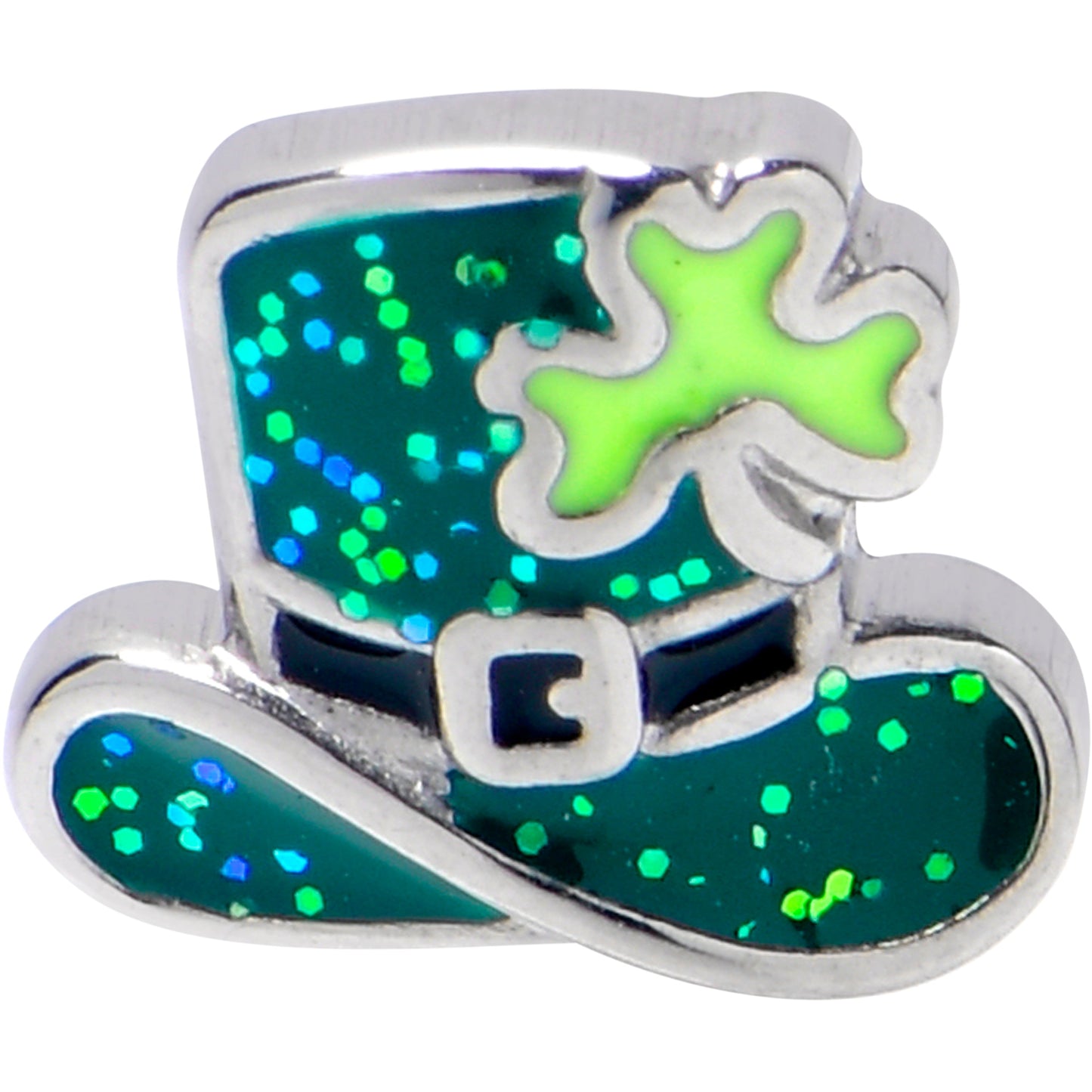 Glitter Top Hat Shamrock St Patricks Barbell Tongue Ring