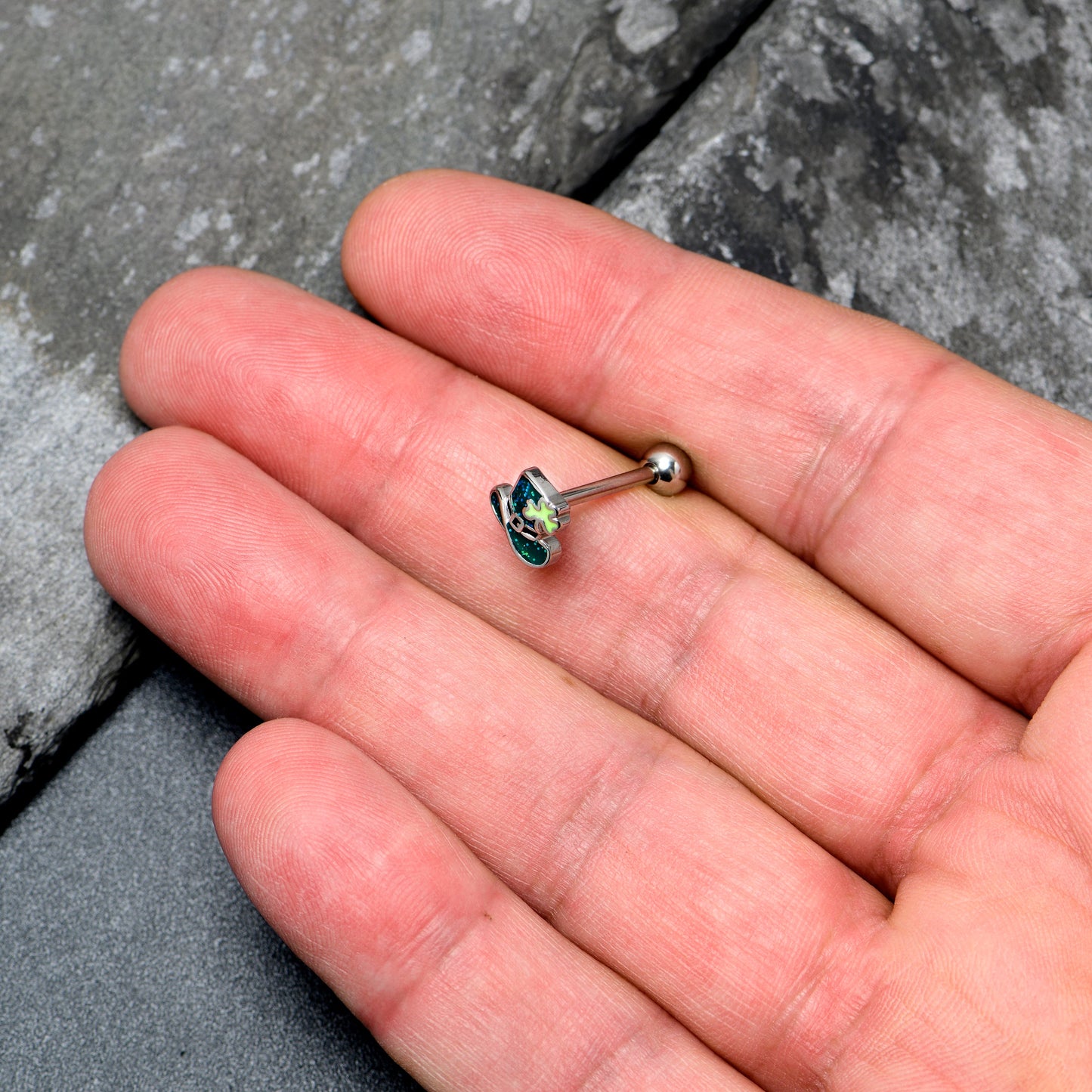 Glitter Top Hat Shamrock St Patricks Barbell Tongue Ring