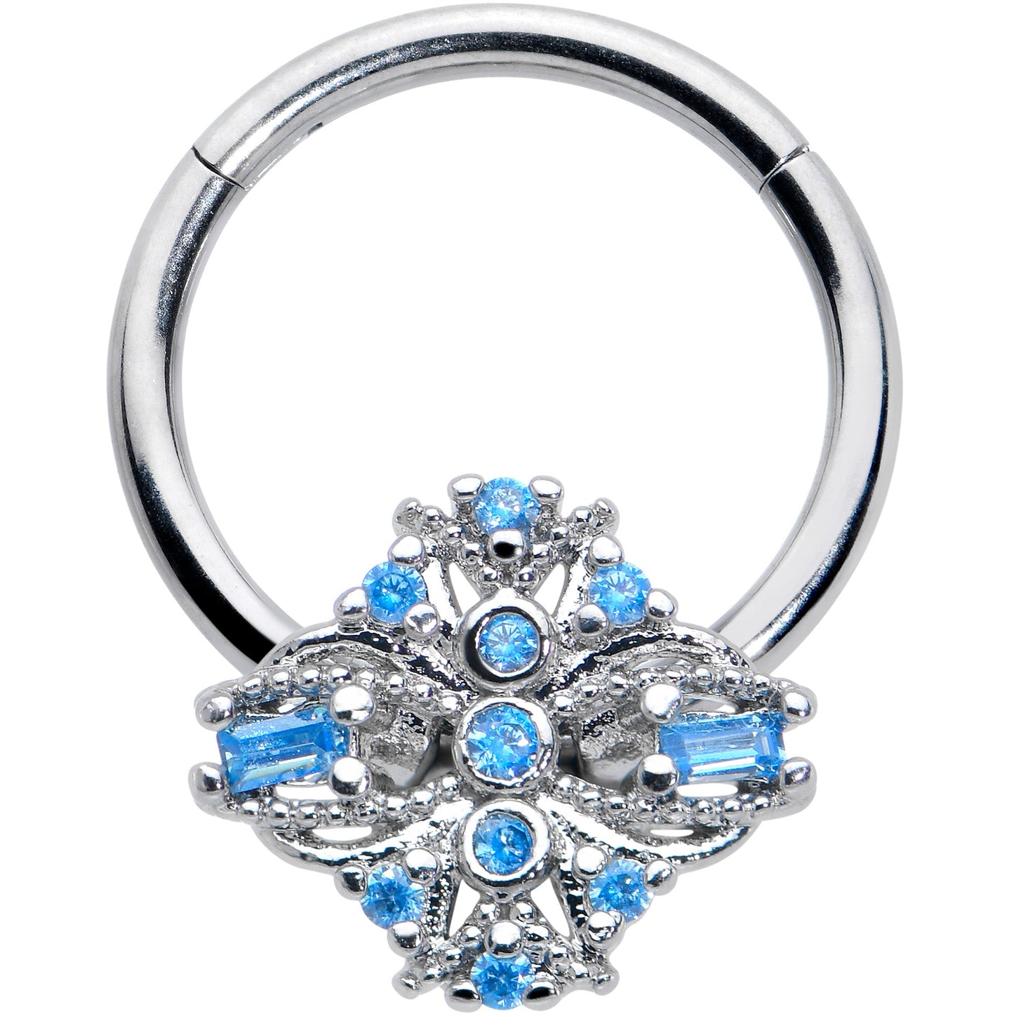 16G 3/8 Blue Gem Opulent Cross Hinged Segment Ring