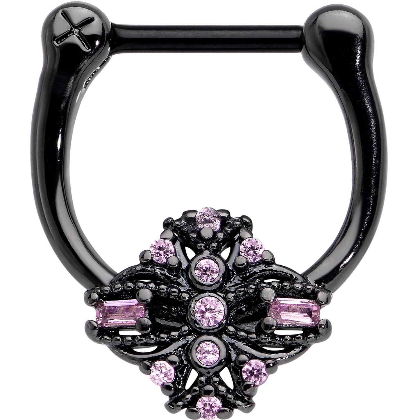 16G 5/16 Pink Gem Black Opulent Cross Cartilage Clicker
