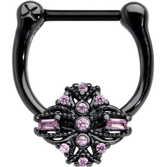 16G 5/16 Pink Gem Black Opulent Cross Cartilage Clicker