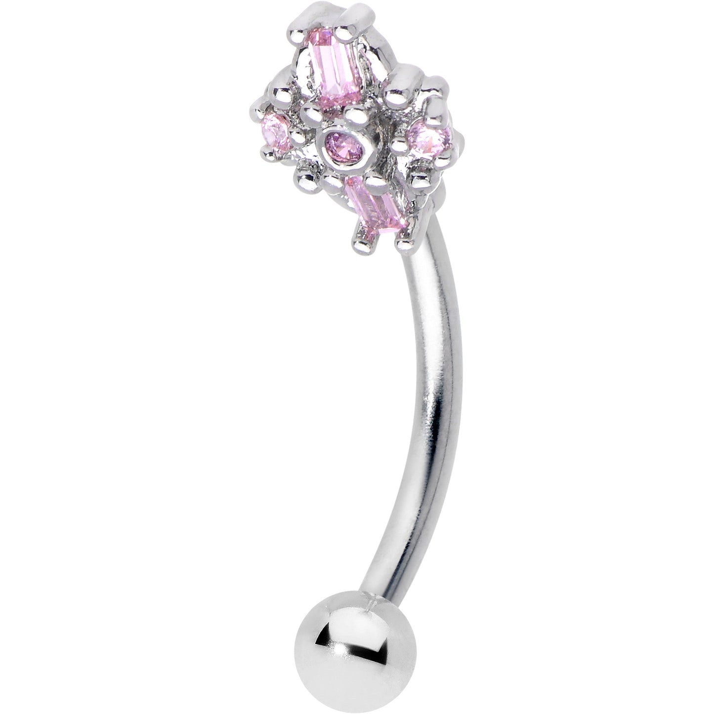 16G 5/16 Pink Gem Opulent Cross Curved Eyebrow Ring