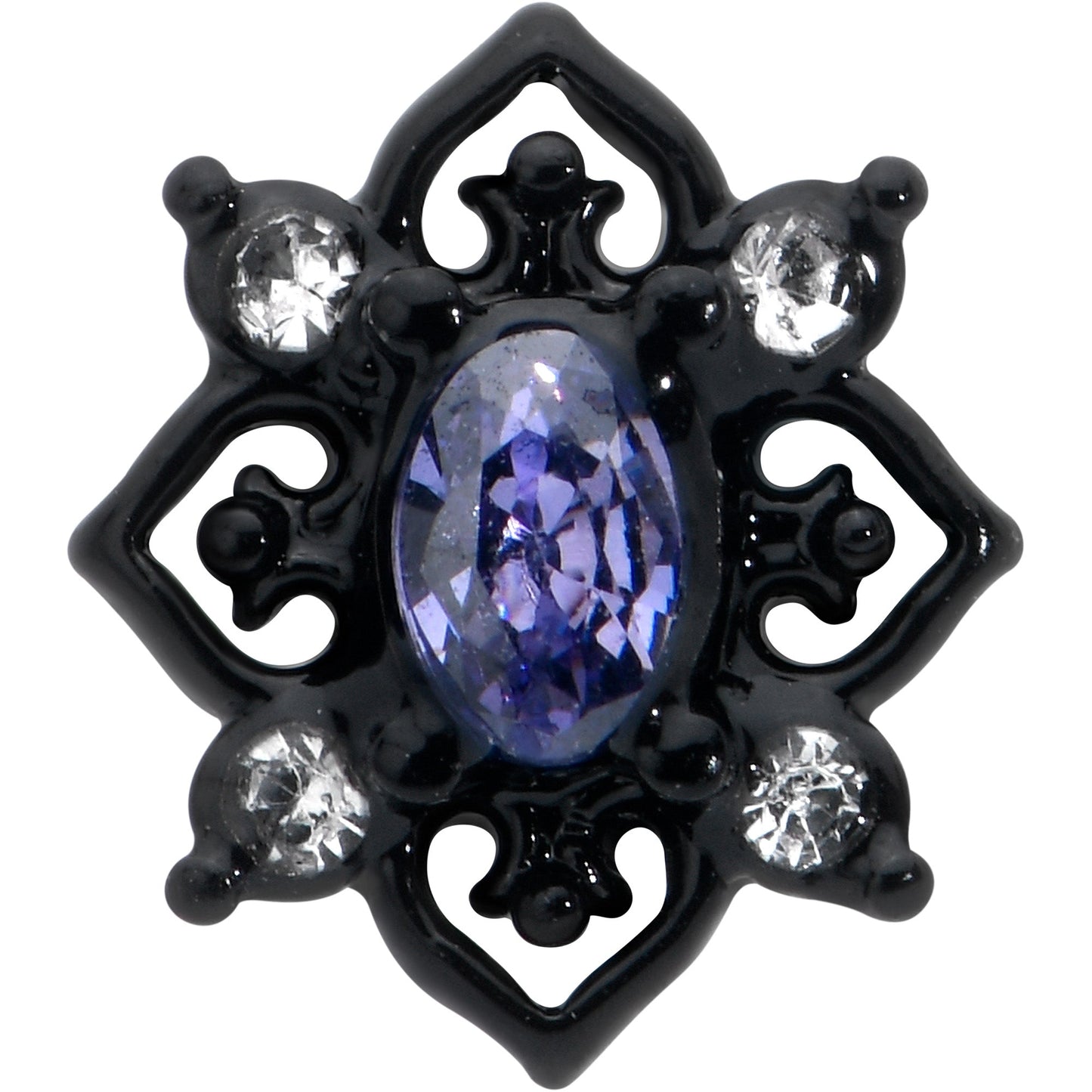 16G 1/4 Purple Gem Black Scrolling Hearts Cartilage Tragus Earring