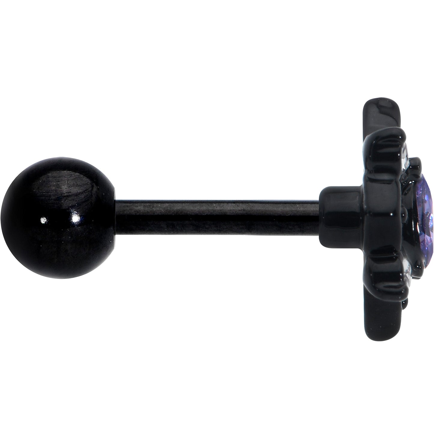 16G 1/4 Purple Gem Black Scrolling Hearts Cartilage Tragus Earring