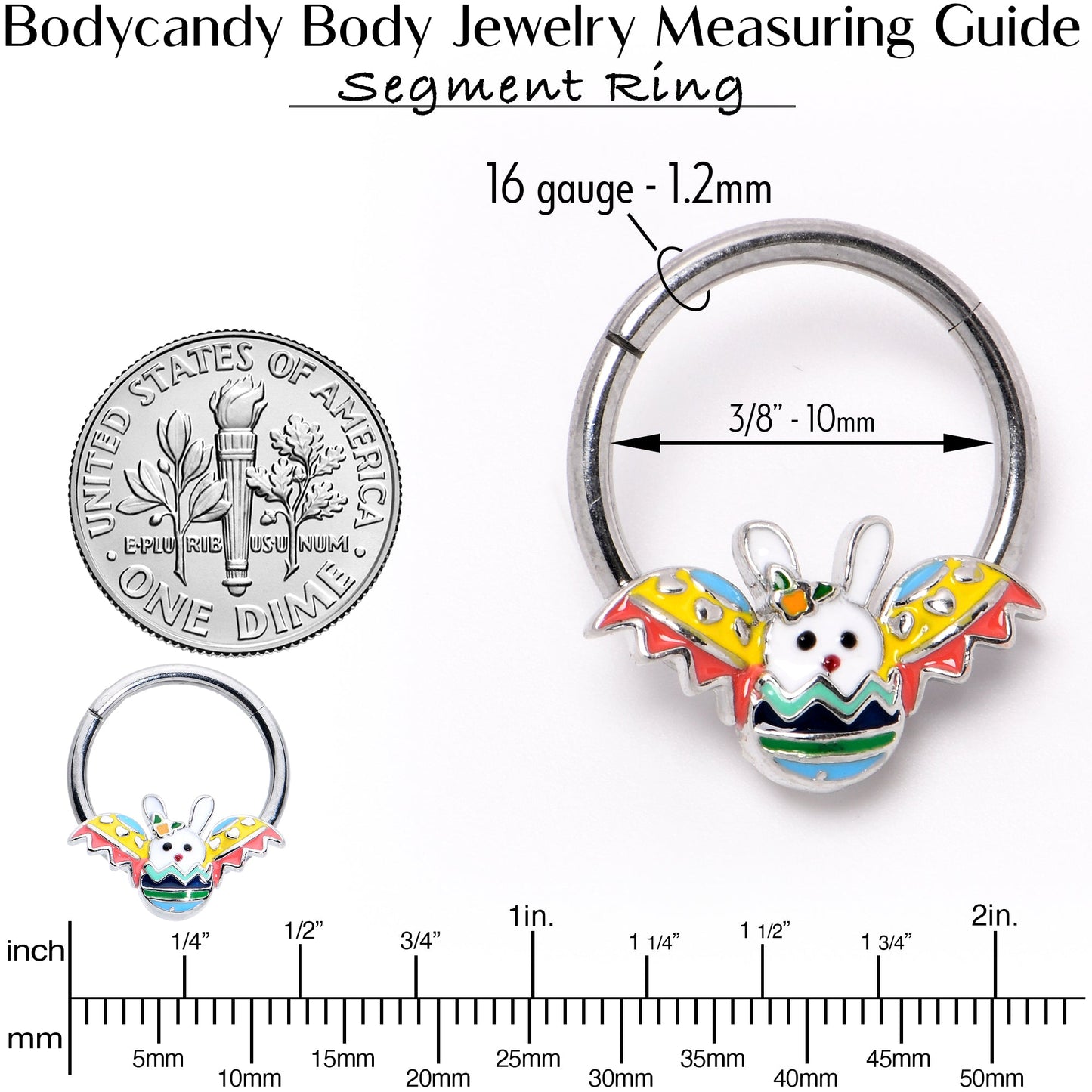 16G 3/8 Easter Egg Bunny Hinged Segment Ring
