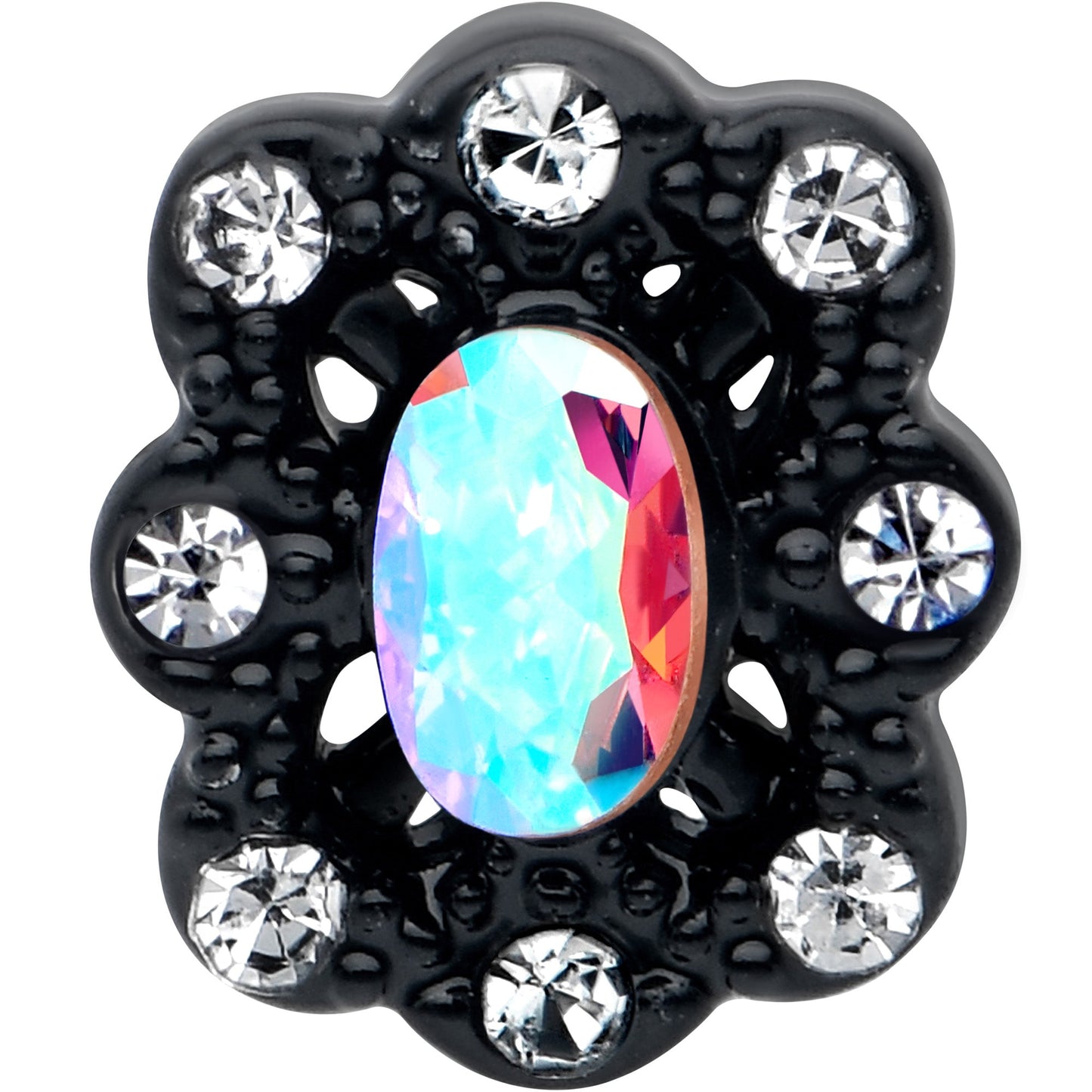 20G 1/4 Aurora Gem Black Filigree Fantasy Nose Bone