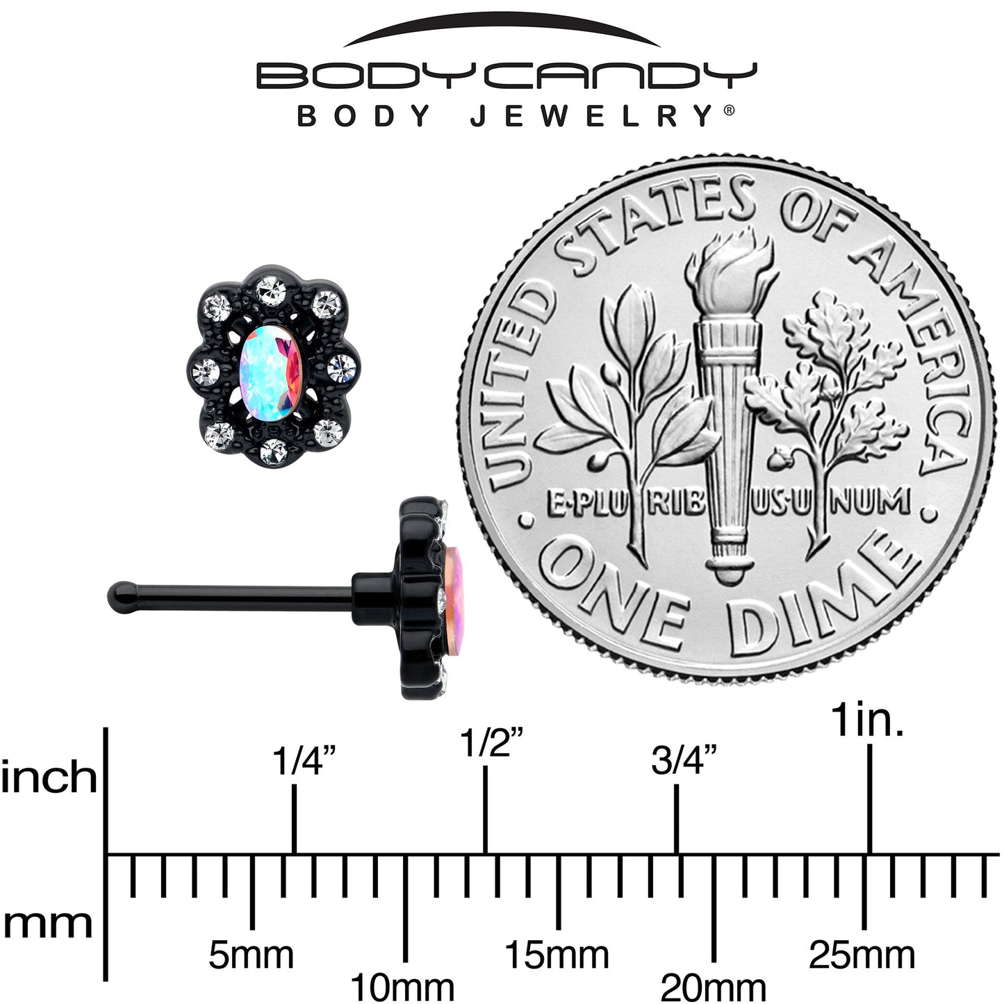 20G 1/4 Aurora Gem Black Filigree Fantasy Nose Bone