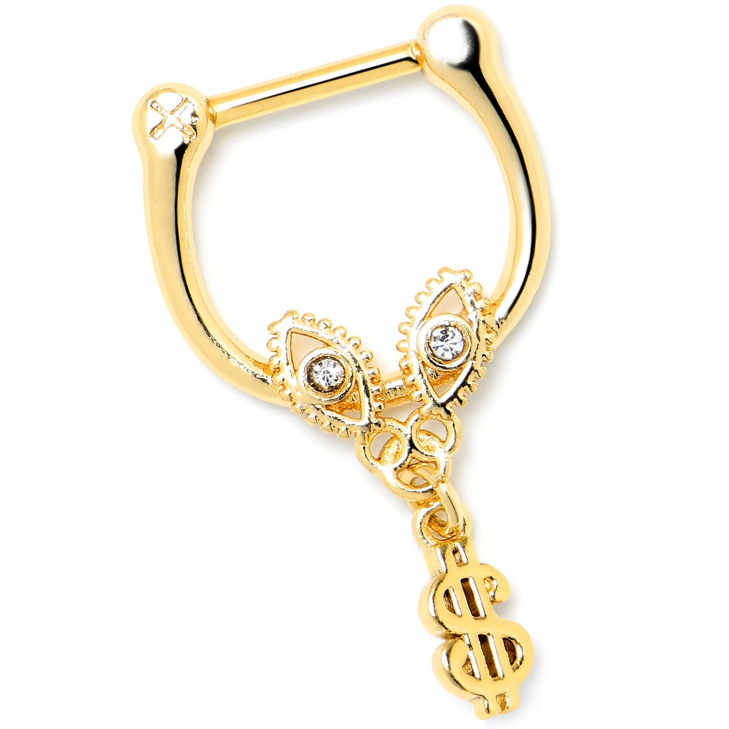 16G 5/16 Clear Gem Gold Hue Seeing Money Dangle Cartilage Clicker