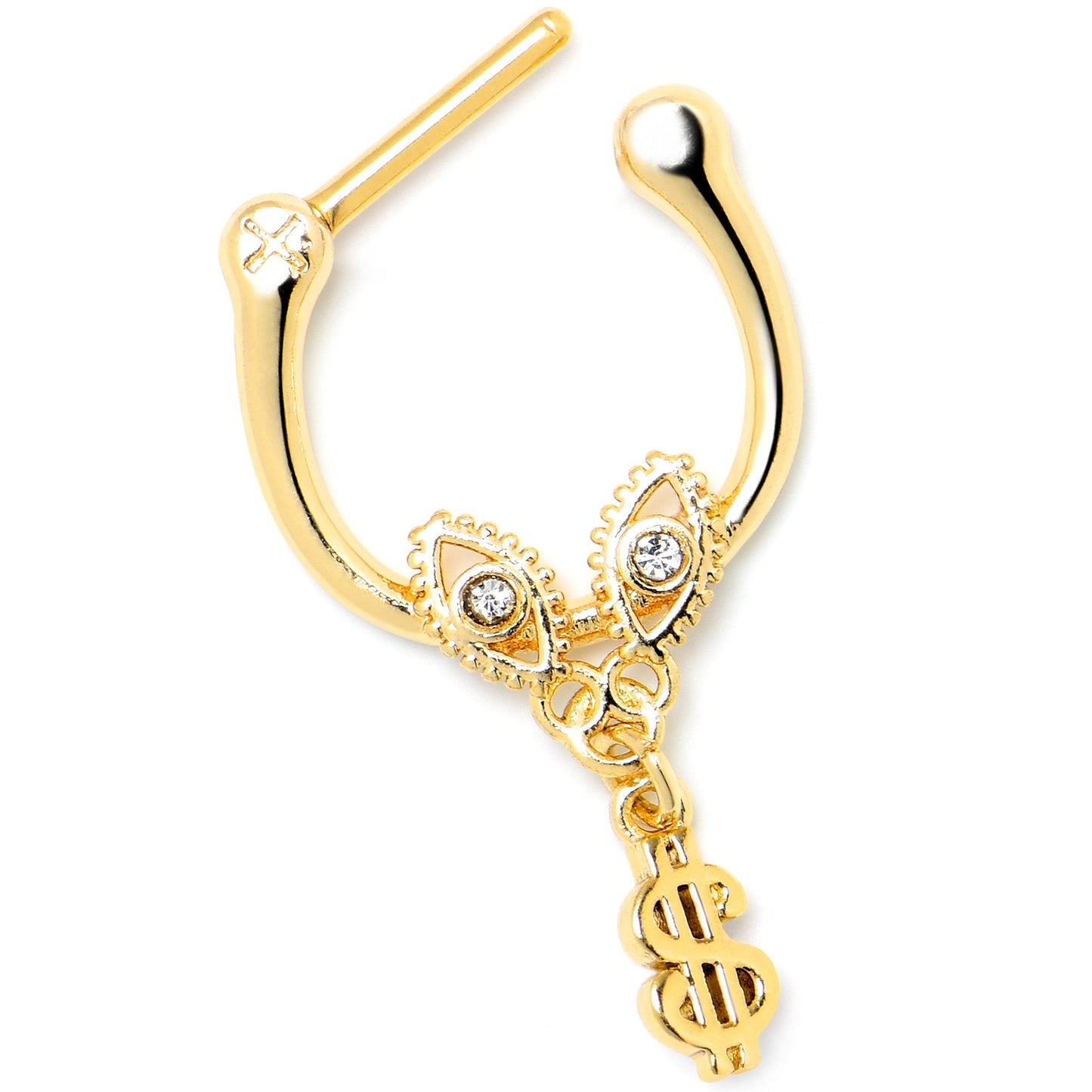 16G 5/16 Clear Gem Gold Hue Seeing Money Dangle Cartilage Clicker