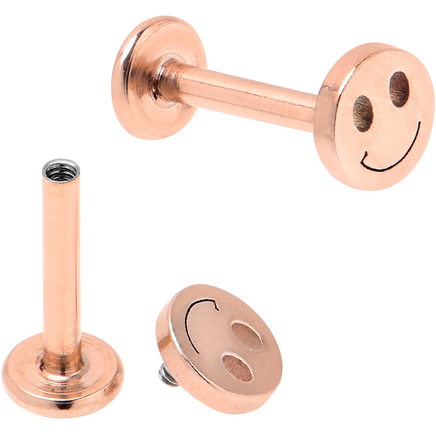 16G 5/16 Rose Gold Tone Smiling Face Broken Heart Labret Set of 4
