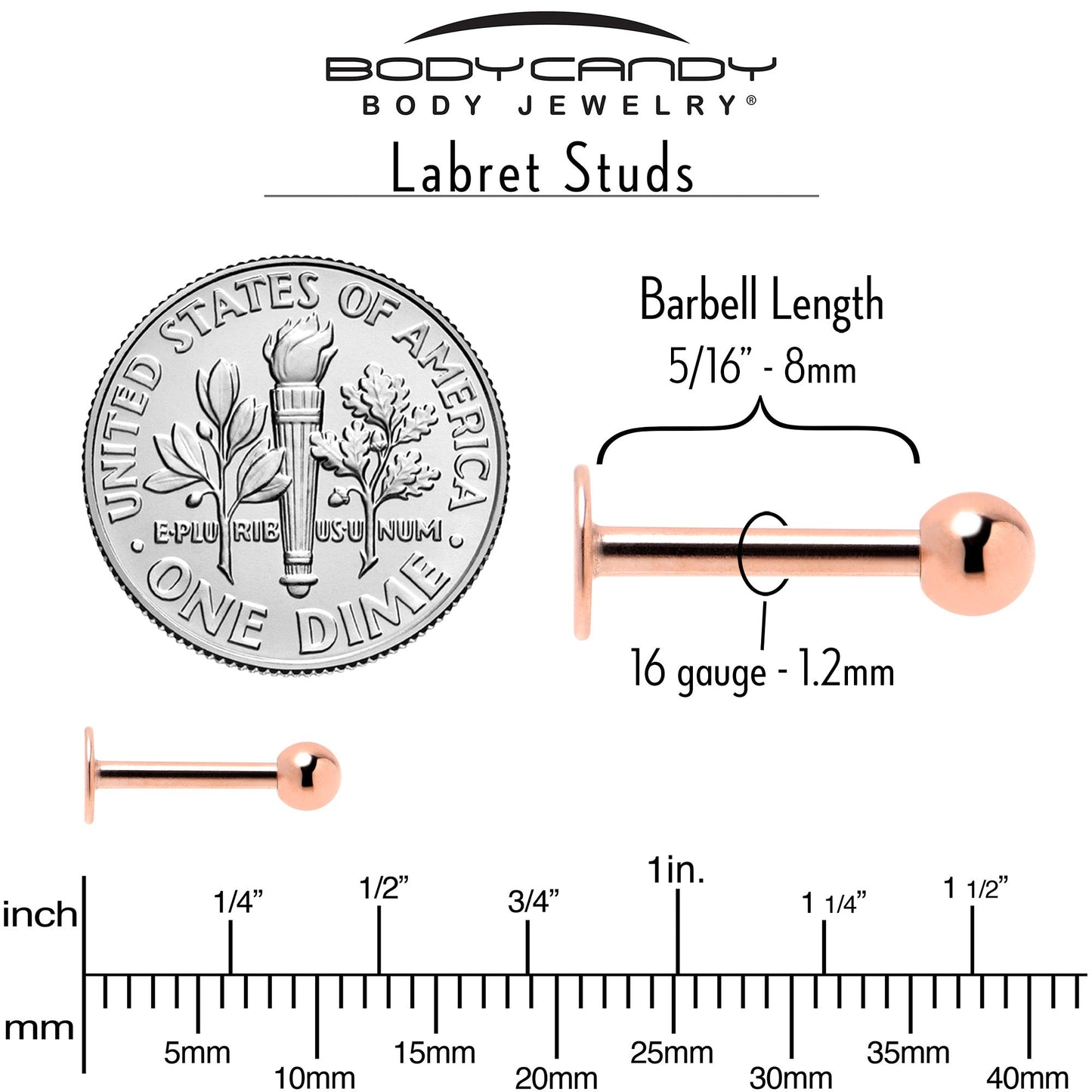 16G 5/16 Rose Gold Tone Smiling Face Broken Heart Labret Set of 4