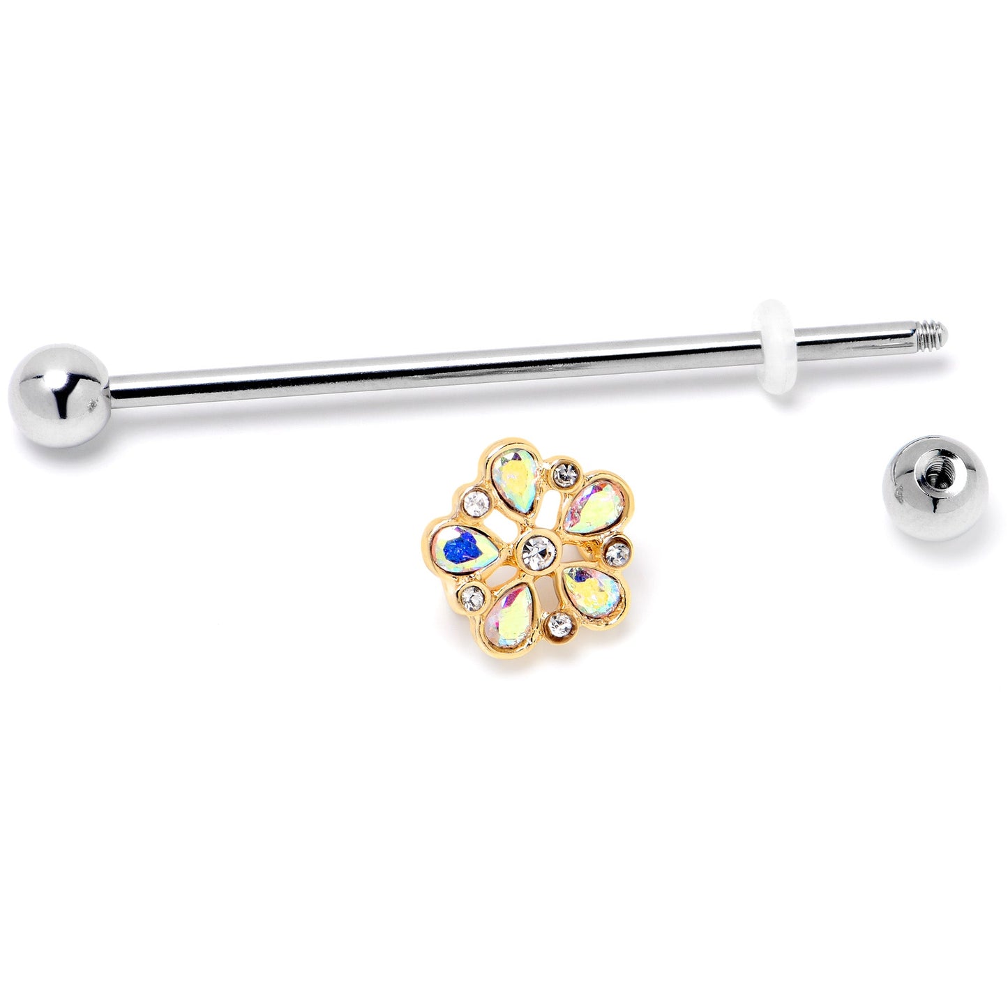 14G Aurora Gem Filigree Flower Fantasy Industrial Barbell 38mm
