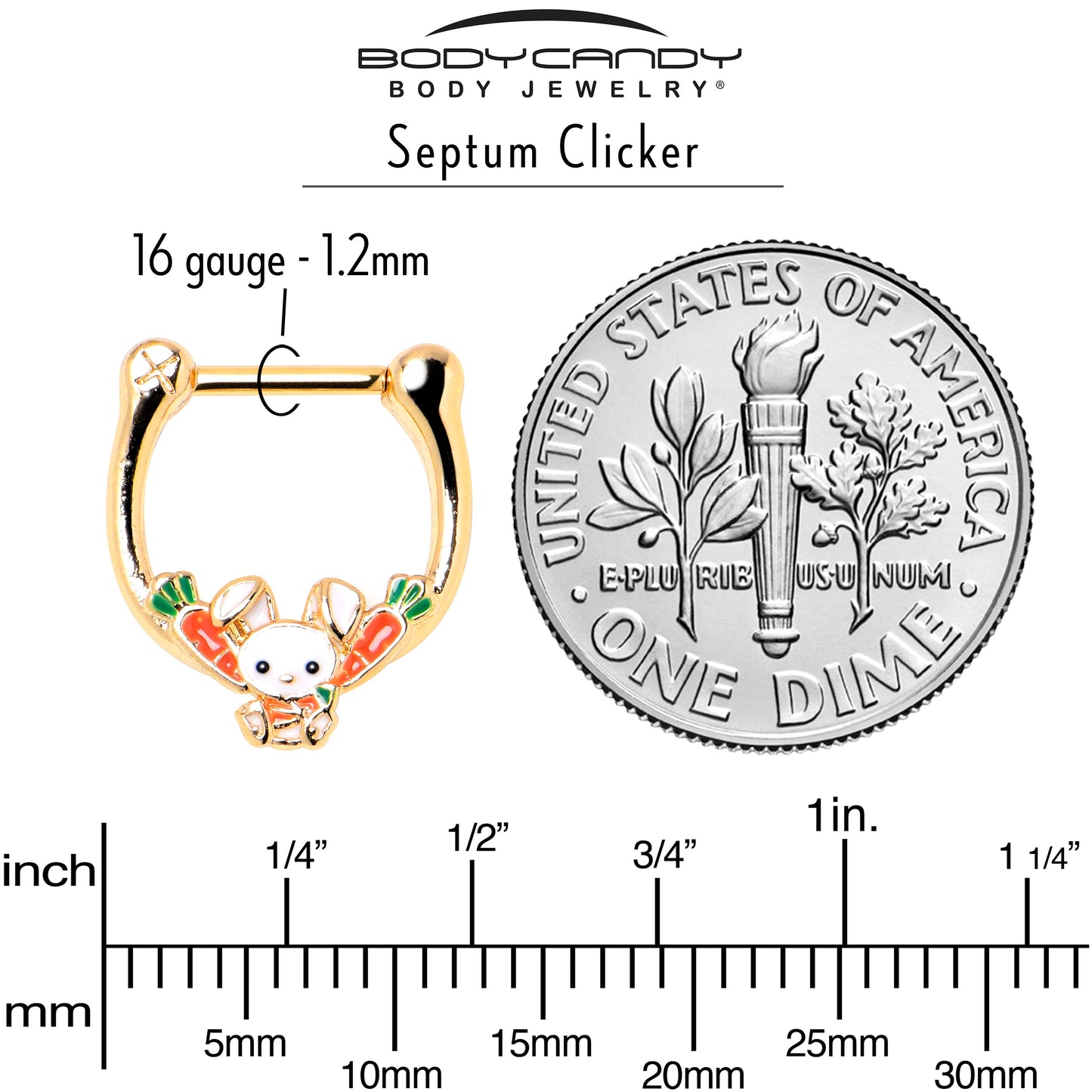 16G 5/16 Gold Tone Cutie Easter Bunny Cartilage Clicker