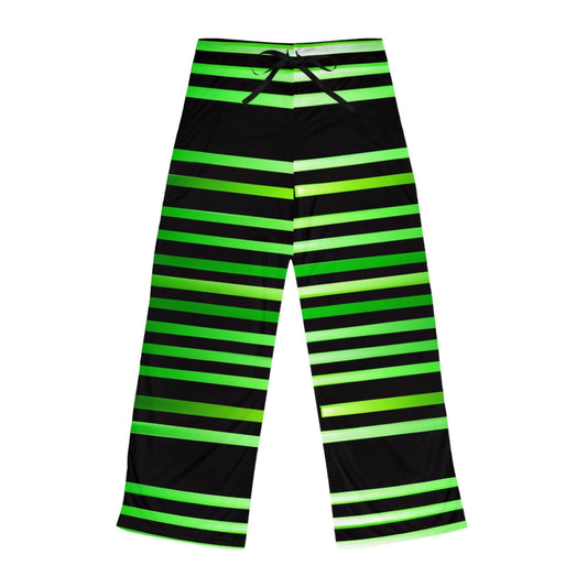 Women's Green & Gold White Lines at Black Pajama Pants - Lizard Vigilante