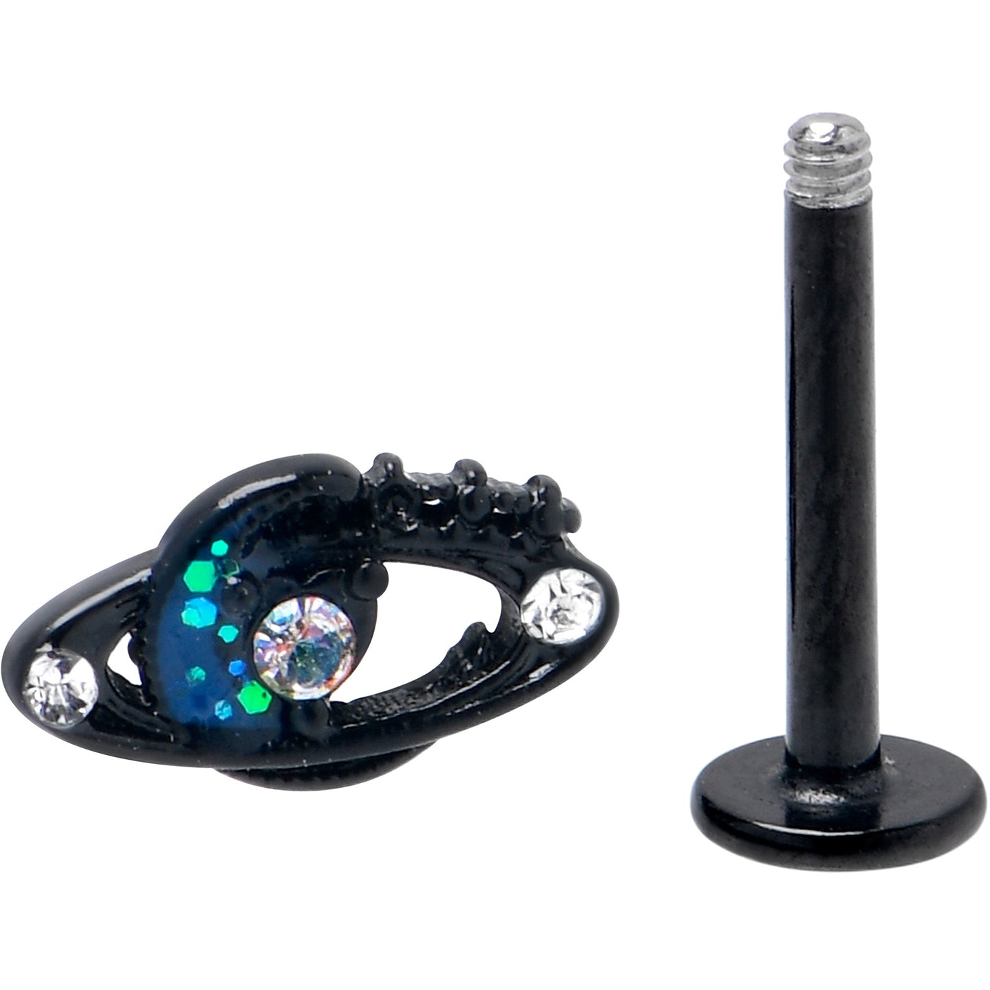 16G 5/16 Aurora Gem Black Saturn Space Moon Labret Monroe Tragus