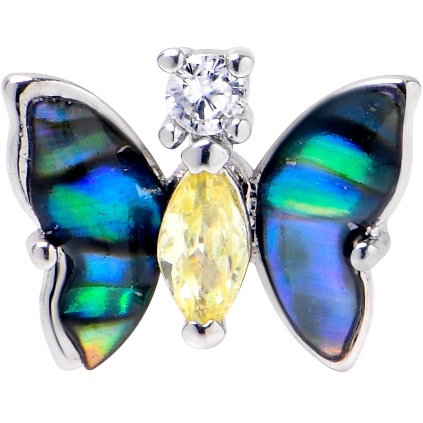 16G 1/4 Clear Yellow Gem Dark Butterfly Cartilage Tragus Earring