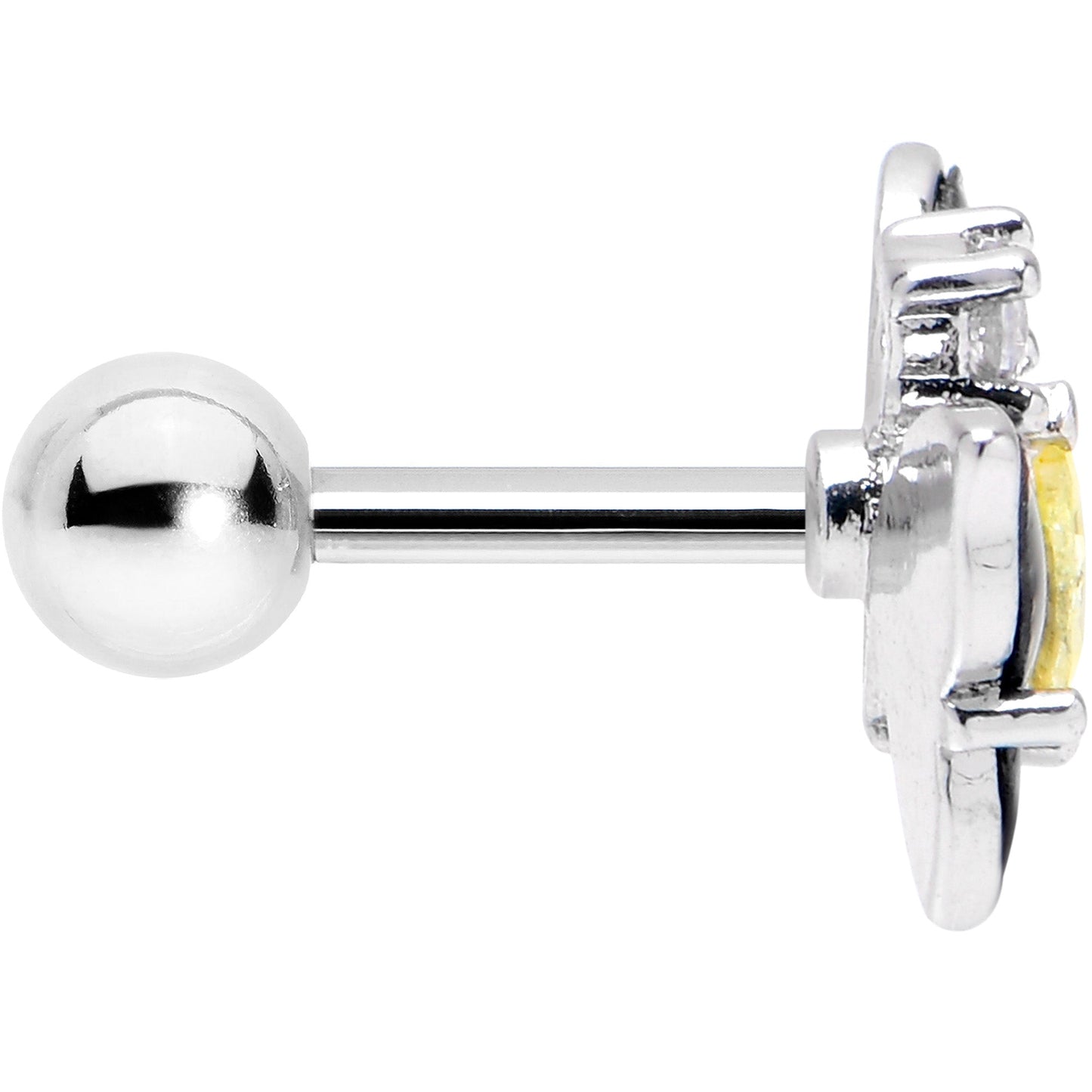 16G 1/4 Clear Yellow Gem Dark Butterfly Cartilage Tragus Earring