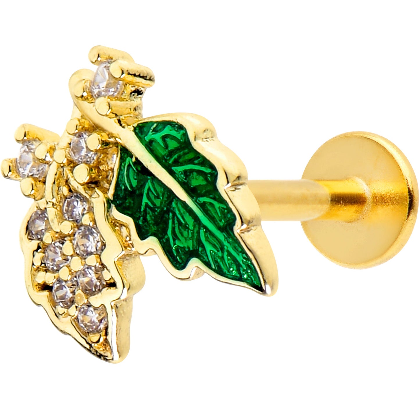 16G 5/16 Clear CZ Gem Gold Tone Leafy Beauty Labret Monroe Tragus
