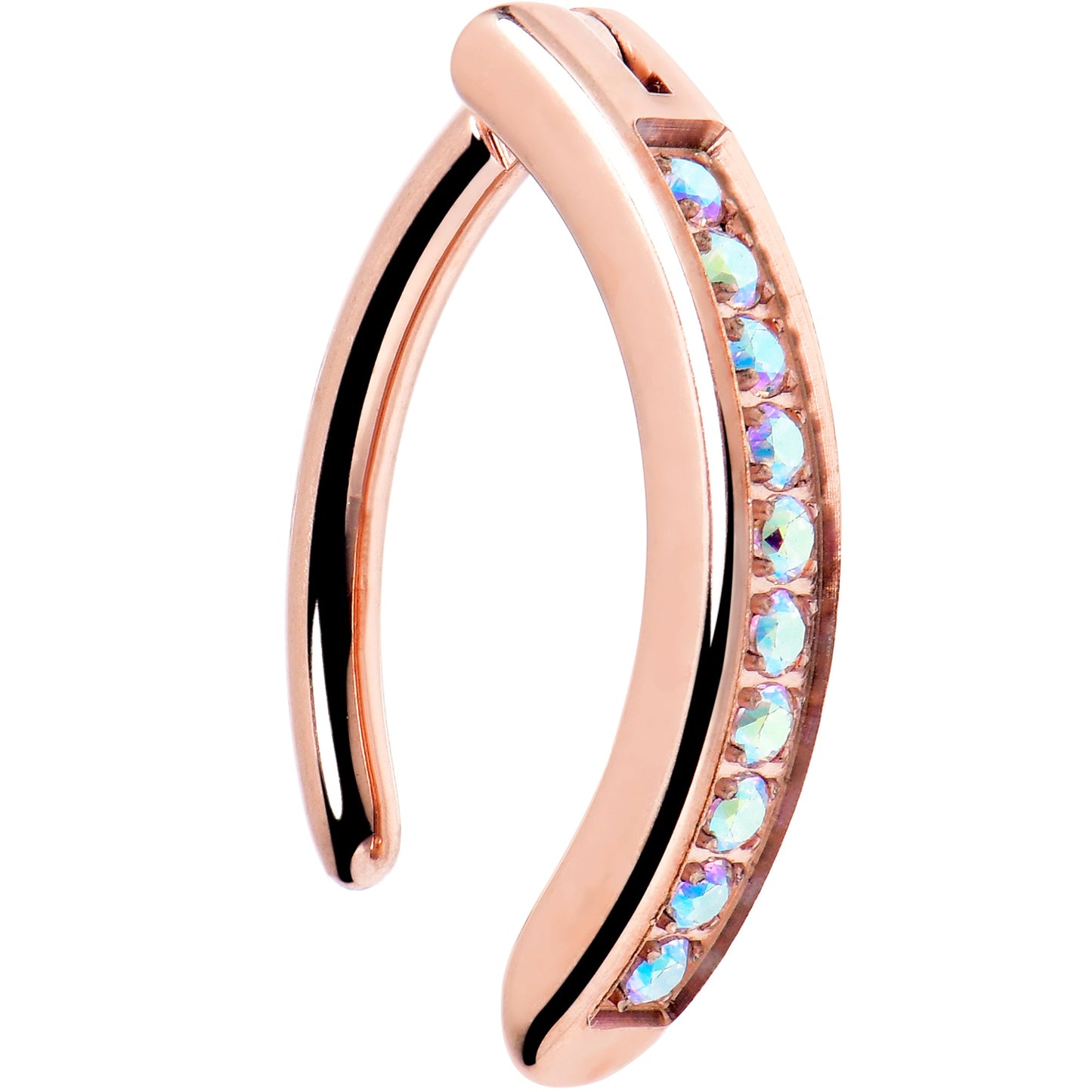 14G 3/8  Rose Implant Grade Titanium CZ Paved Hinged Hoop Belly Ring