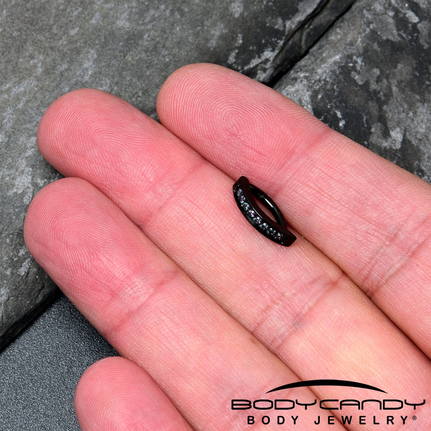 14G 3/8  Black Implant Grade Titanium CZ Paved Hinged Hoop Belly Ring