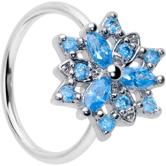 20G 5/16 Blue CZ Gem Snowflake Style Nose Hoop