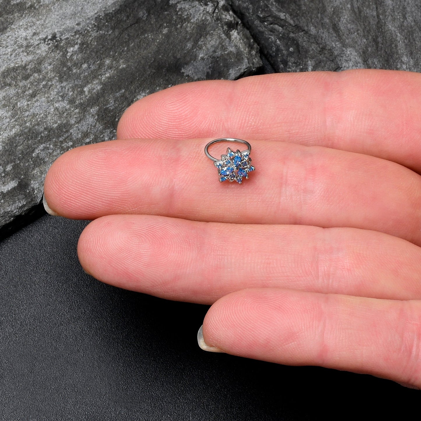 20G 5/16 Blue CZ Gem Snowflake Style Nose Hoop