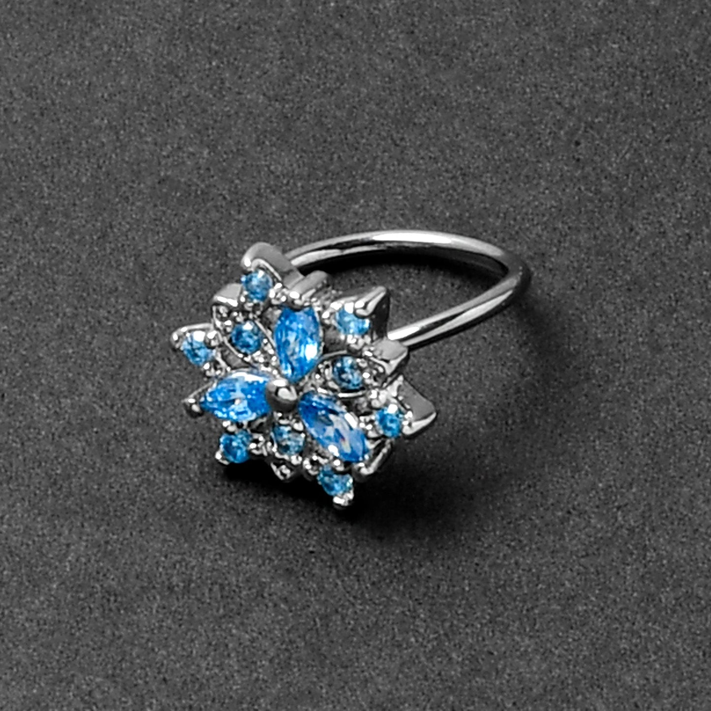 20G 5/16 Blue CZ Gem Snowflake Style Nose Hoop