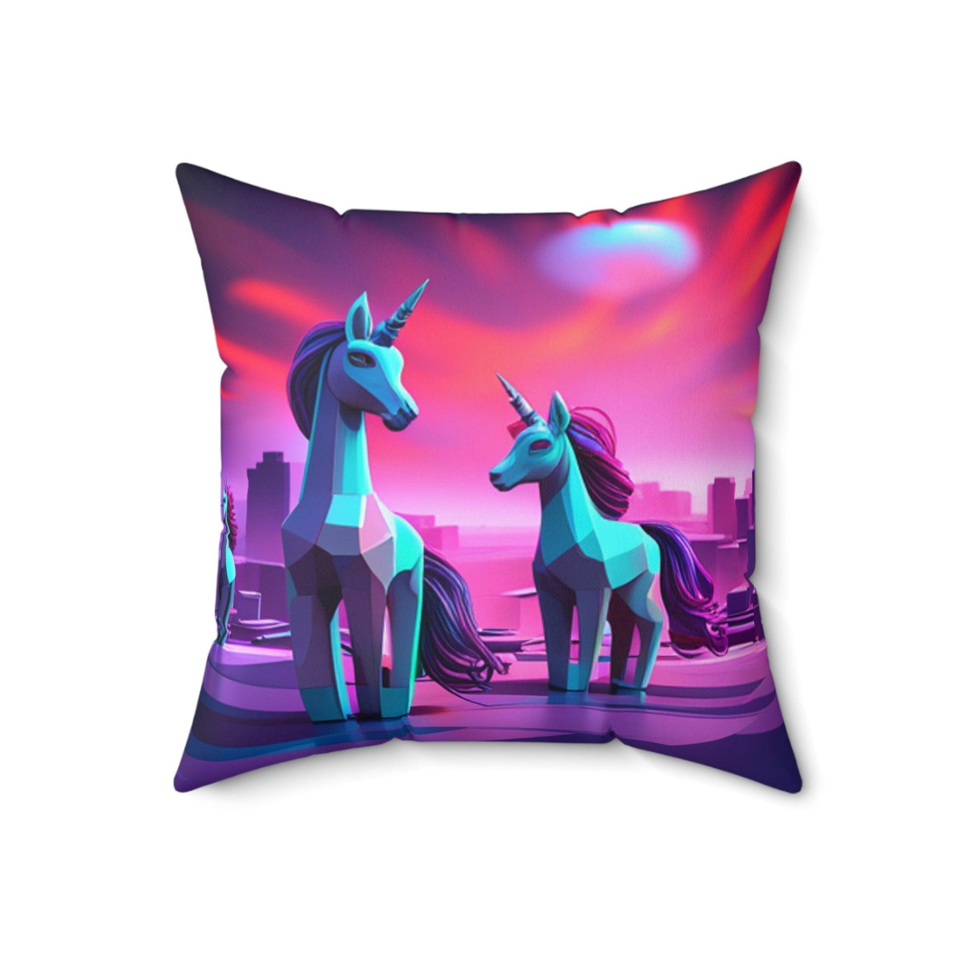 Geometric Unicorns Spun Polyester Square Pillow - Lizard Vigilante