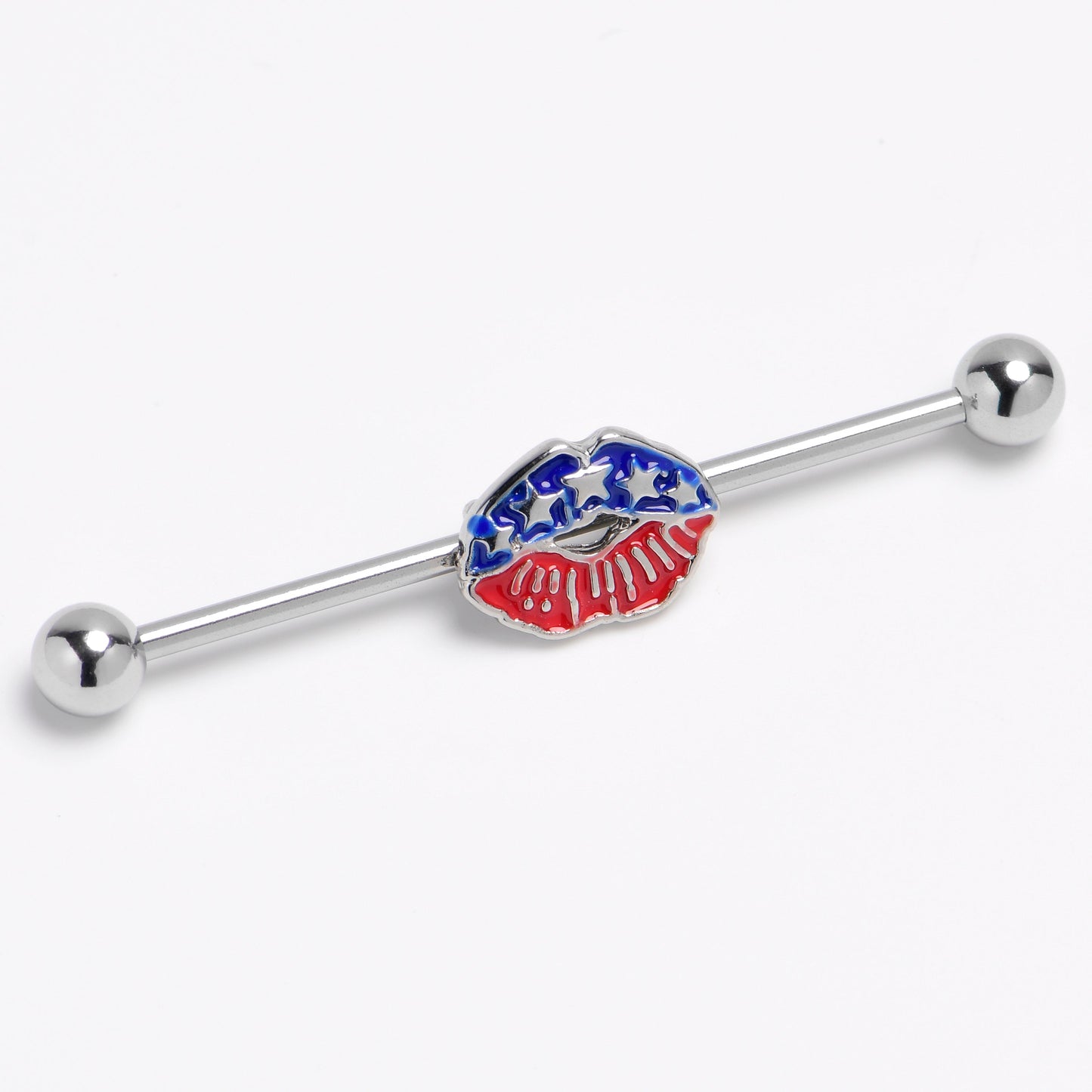 14G Patriotic Kissy Lips Inlay Industrial Barbell 38mm