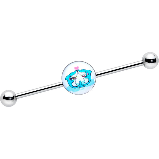 14G Loving Blue Whales Industrial Barbell 38mm
