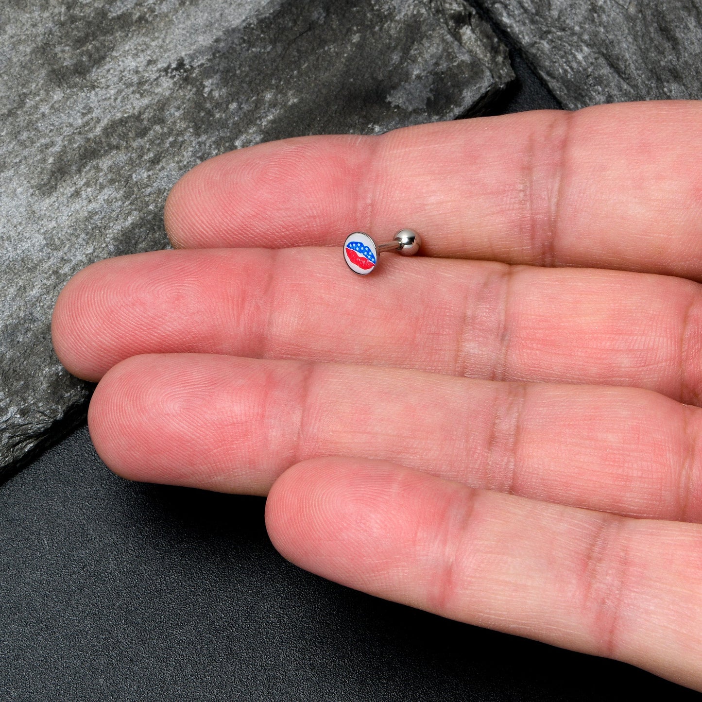 16G 1/4 Inlay Patriotic Kissy Lips Cartilage Tragus Earring