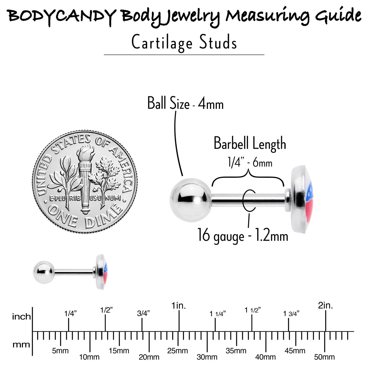 16G 1/4 Inlay Patriotic Kissy Lips Cartilage Tragus Earring