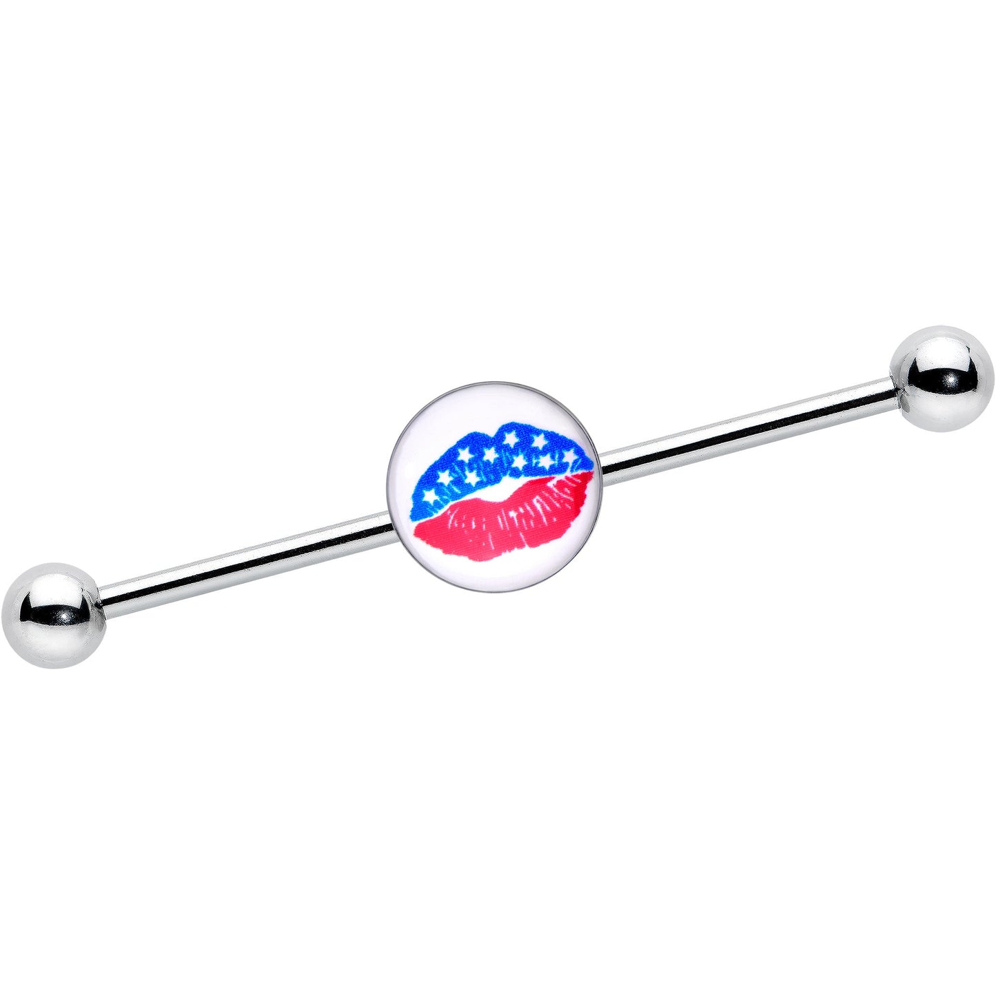 14G Inlay Patriotic Kissy Lips Industrial Barbell 38mm