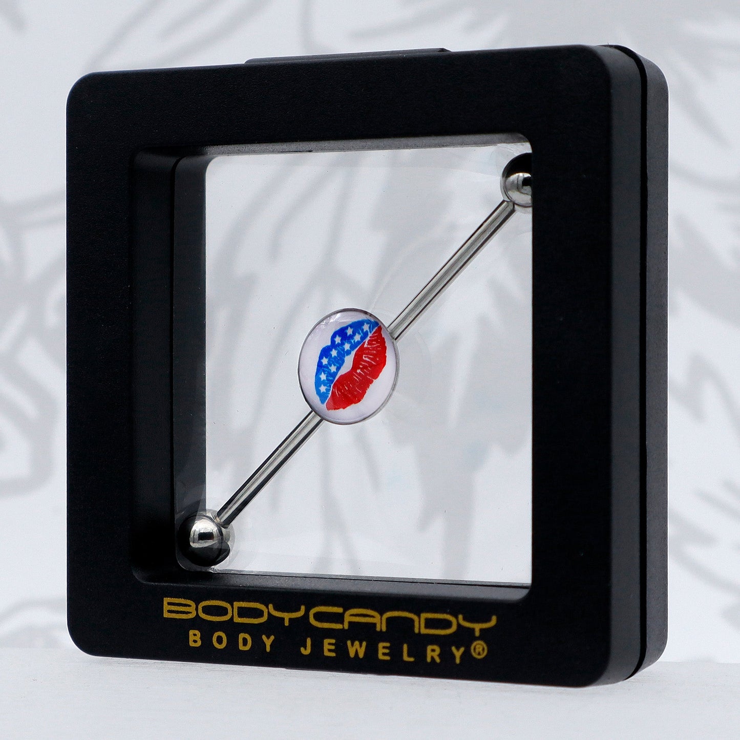 14G Inlay Patriotic Kissy Lips Industrial Barbell 38mm