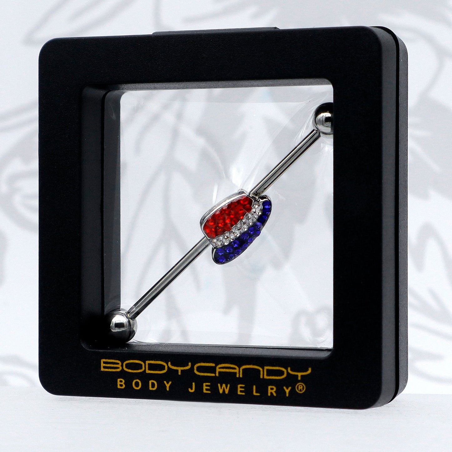 14G Red Blue Clear Gem Patriotic Hat Industrial Barbell 38mm