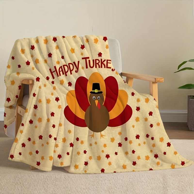 1pc Thanksgiving Happy Turkey Print Blanket, Sherpa Blanket, Soft Warm Throw Blanket Nap Blanket For Couch Sofa Office Bed Camping Travel, Multi-purpose Gift Blanket For All Season
