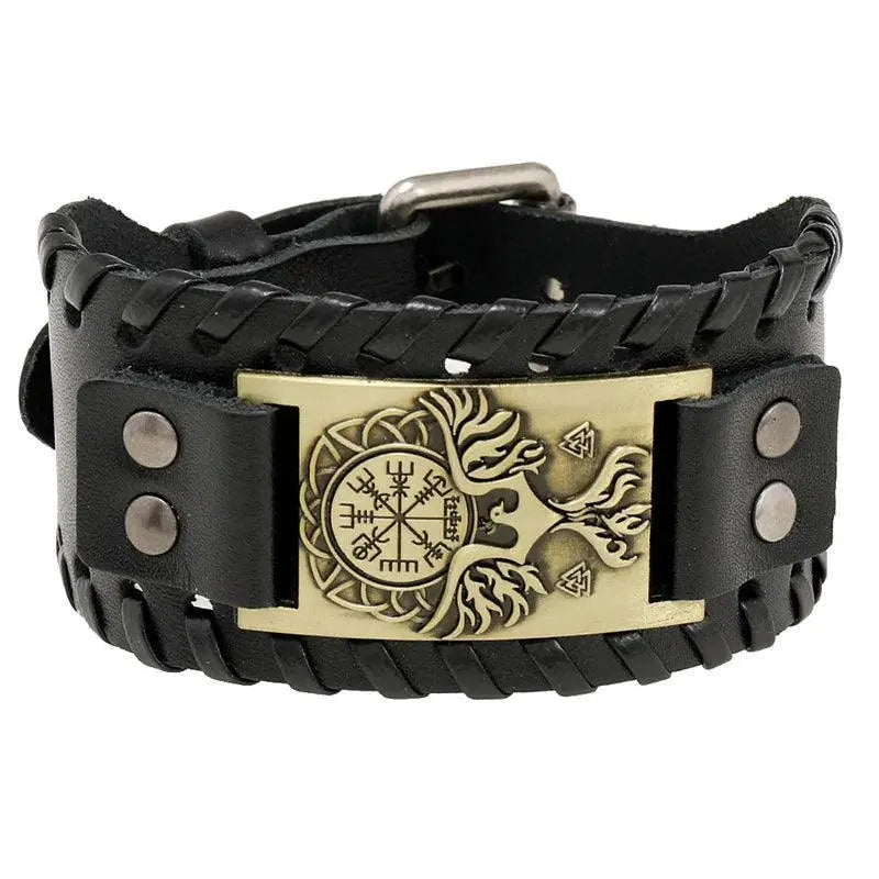 New Trendy Wide Leather Pirate Compass Bracelet Men's Bracelet Fashion Metal Compass Pattern Bracelet Accessories Party Jewelry - Premium Accessories from Lizard Vigilante - Just $17.99! Shop now at Lizard Vigilante