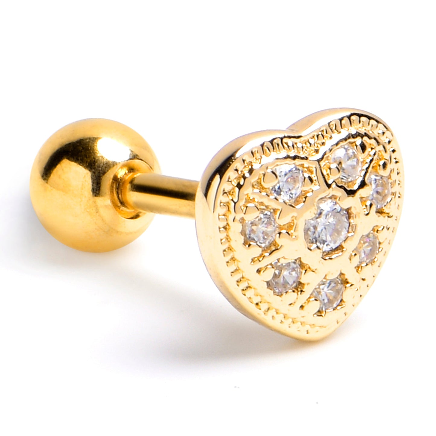 16G 1/4 Clear CZ Gem Gold Tone Ultra Luxe Heart Cartilage Earring