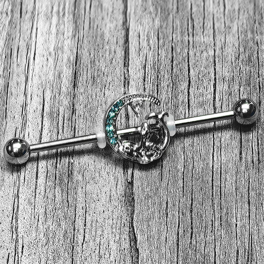 14G Blue Gem Fish of the Day Industrial Barbell 38mm