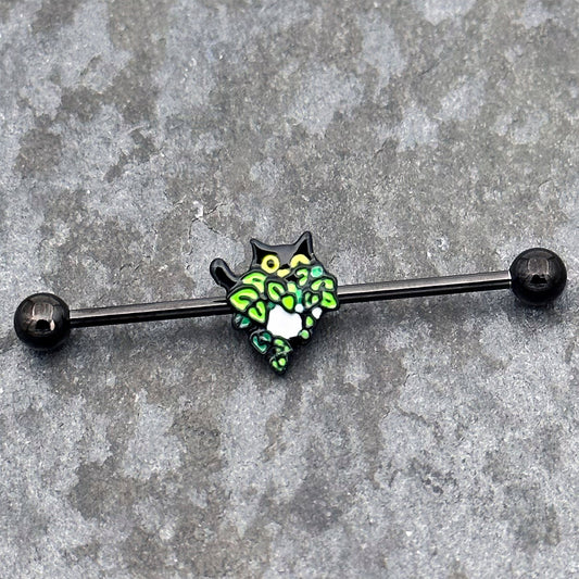 14G Black Pouncing Cat Industrial Barbell 38mm