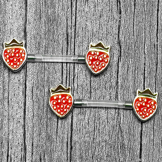 14G 9/16 Bioplast Delicious Strawberry Barbell Nipple Ring Set