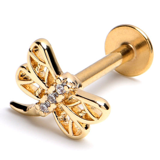 16G 3/8 Clear Gem Gold Tone Filigree Dragonfly Labret Monroe Tragus