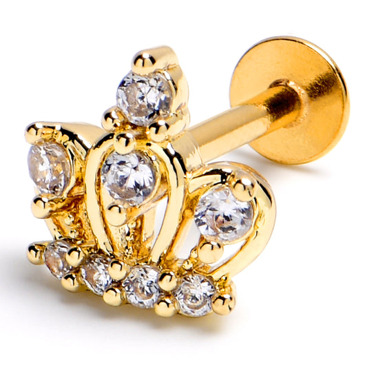 16G 5/16 Clear Gem Gold Tone Epic Crown Labret Monroe Tragus
